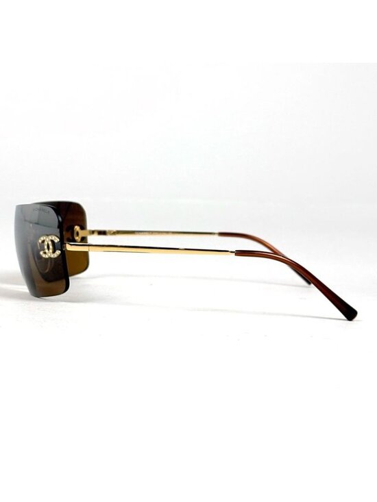 Chanel CC Logo Rhinestone Sunglasses Rimless Metal Gold Brown Eyewear main image 4
